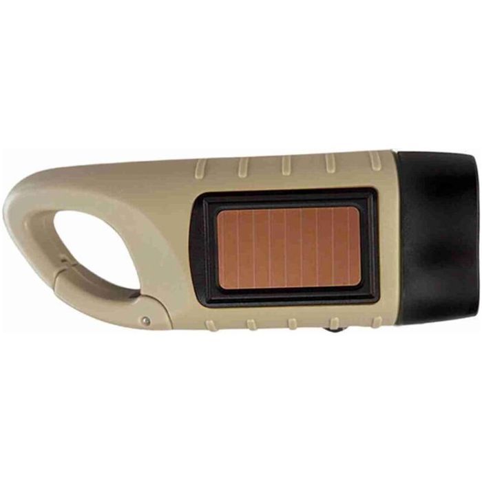 Lampe de poche solaire – Dynamo manivelle LED 10m – Avec mousqueton – pour camping randonnée – Kaki