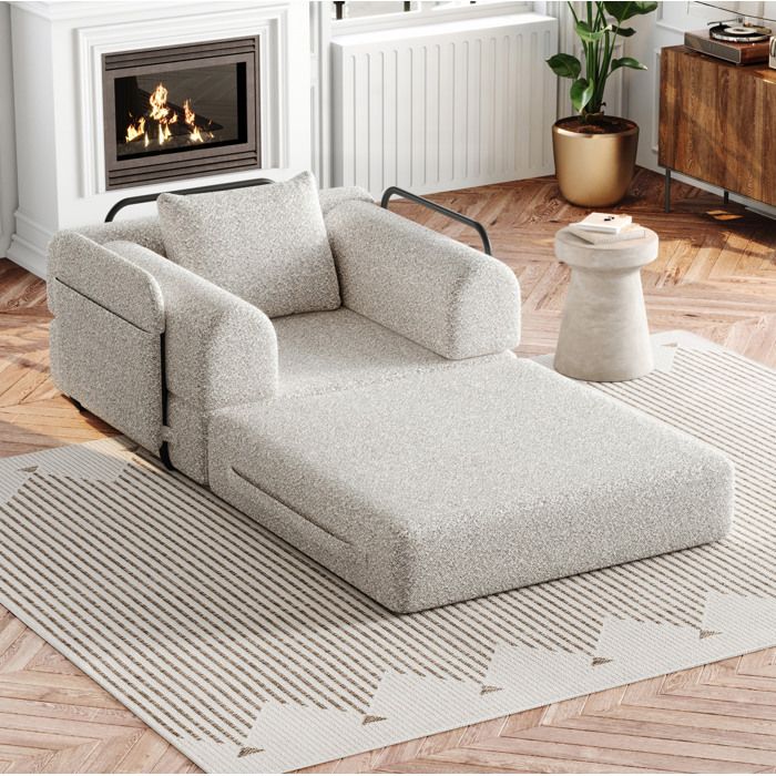COVREO canapé-lit 1 place 2-en-1 en chenille kaki avec rangement accoudoir et structure métallique