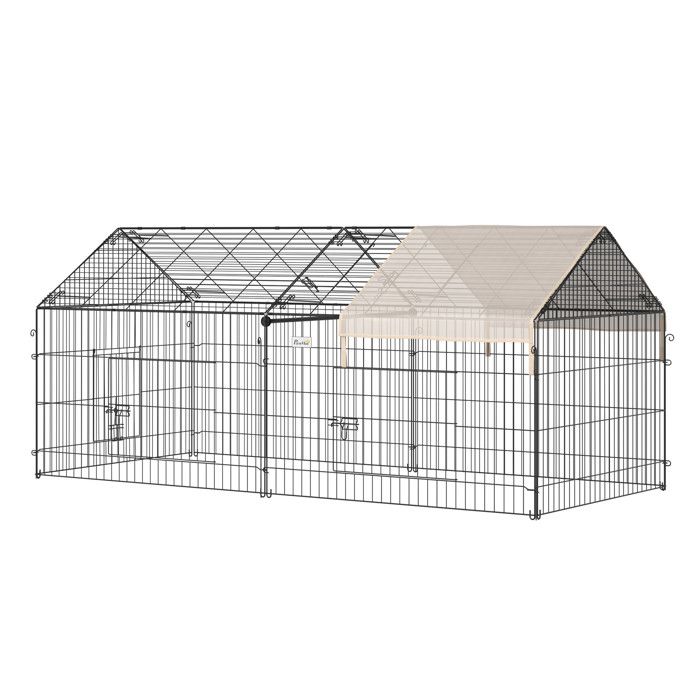 Enclos Extérieur pour Petits Animaux avec Pare-Soleil Pliable - TCQPZ - 2 Portes Noir et Beige 220×103×103 cm