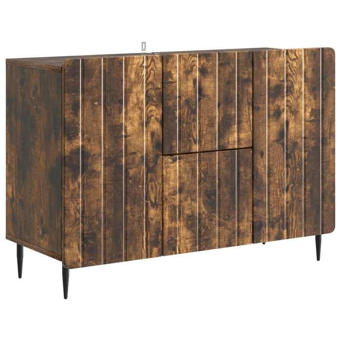 Bahut Séjour - Buffet DE rangement - bois dingénierie - chêne fumé - 89 x 34 5 x 62 cm - 2 tiroirs - 2 portes pivotantes 90° 385005