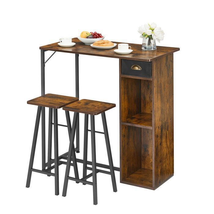 Table Haute avec 2 Chaises – 3 Niveaux de Rangement Style Moderne 91 4x50x90 7cm