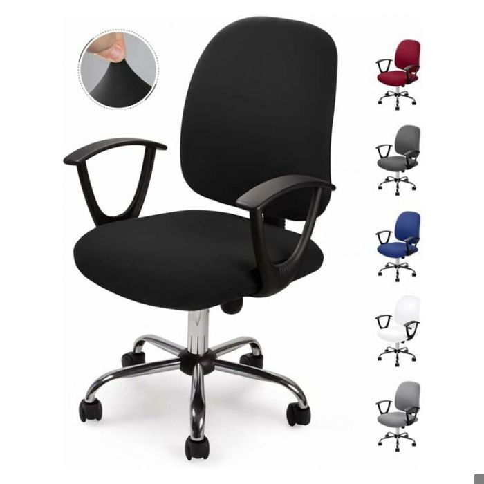 Housse de chaise de bureau - Élastique et durable Protège des taches - Maison salon bureau - Noir Polyester et Spandex Housse de chaise de bureau - Élastique et durable Protège des taches - Maison salon bureau - Noir Polyester et Spandex