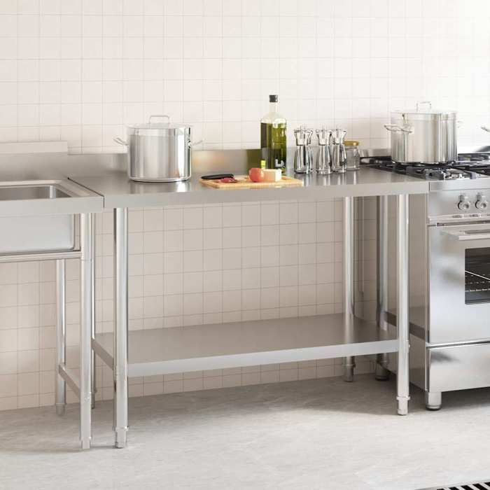 Meilleure MEUBLE Table de travail de cuisine avec dosseret 120x60x93 cm Inox&01_6559