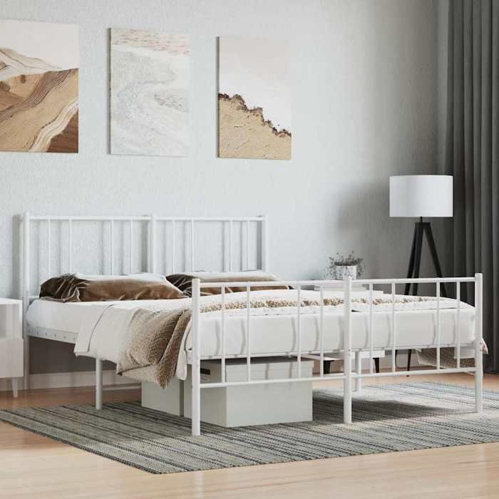 WIENS Structure de lit métal - Contemporain design - et pied de lit blanc 140x190 cm - sans matelas &BONNE374187
