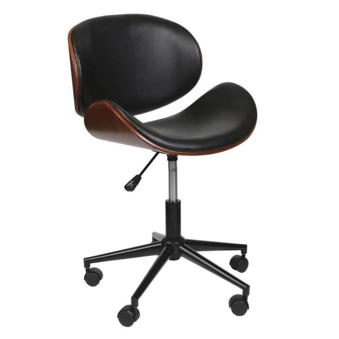 rokia - chaise de bureau simili noir et contreplaqué marron