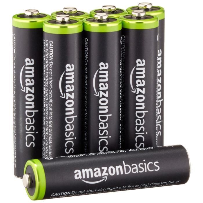 AmazonBasics Lot de 8 piles rechargeables NiMH Type AAA 1000 cycles à
