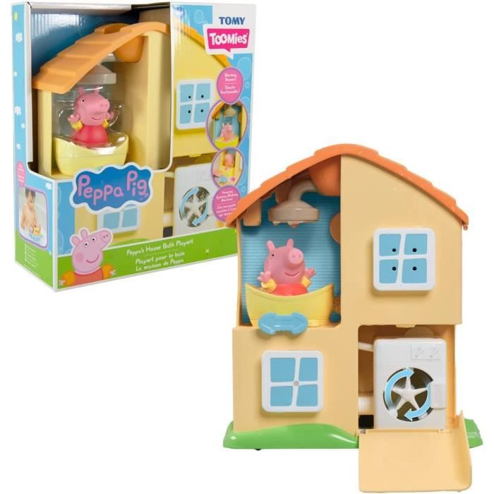Maison Portable Peppa Pig En Bois – 2 étages Avec Jardin, 7 Meubles Et 4 Figurines Souples – Fermeture Magnétique, Dimensions 39 X 34,5 X 18 Cm