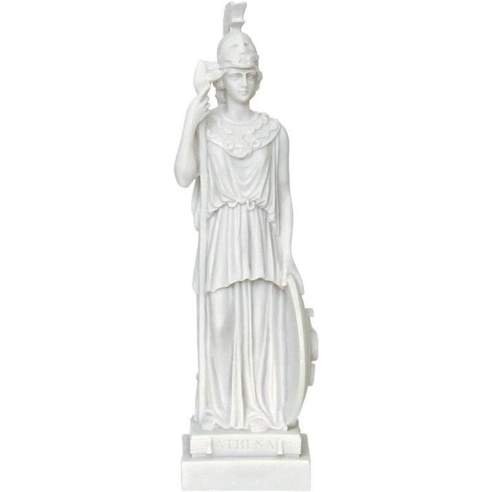 Statue Déesse Athéna En Albâtre Et Résine - 27 Cm, Avec Hibou, Bouclier Méduse, Accents Dorés, Décoration Grecque
