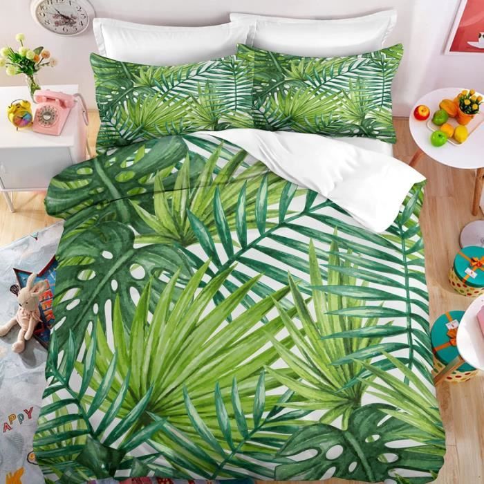 CÔTE DECO Parure de lit Enfant réversible Verte Jungle Housse de Couette  140x200cm + 1 taie d'oreiller 63x63cm 100% Coton adouci : :  Cuisine et Maison