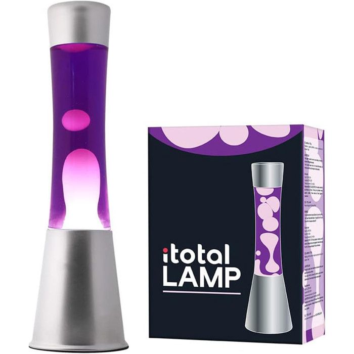 Itotal XL1792 Lampe à Lave 40 cm avec Base Argentée Liquide Violet et Cire Blanche