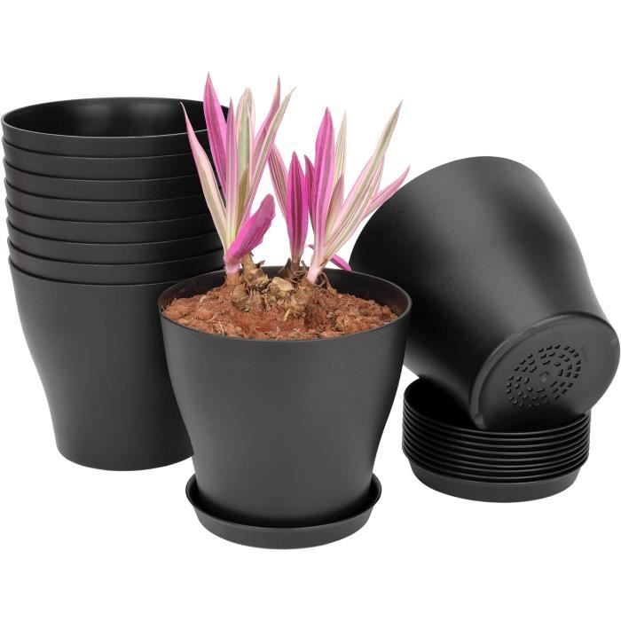Lot De 10) Pot Plante Intérieur En Plastique Noir - Pot De Fleur Avec  Soucoupe & Trous De Drainage De 13,5 Cm - Pot De Fleur[H1723] - Cdiscount  Jardin