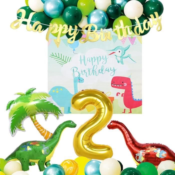 Kit Décoration Anniversaire Dinosaure 2 Ans Garçon - Ballons Dinosaure, Cœur, Marguerite, Gâteau | Thème Café, Caramel, Or | Pour Fête Enfant