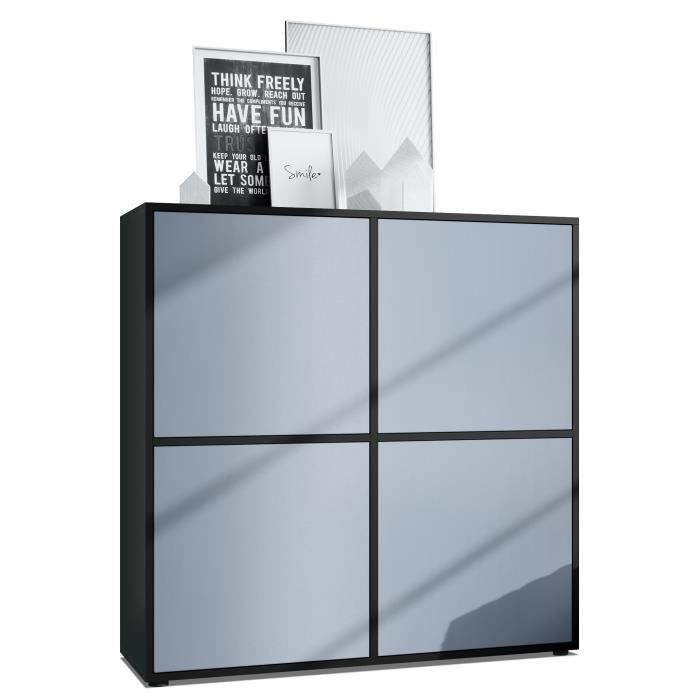 Vladon Highboard Cuba V2 Placard 104 x 105 5 x 35 5 cm Buffet haut à 8 compartiments caisson en noir mat - façades en Denim mat