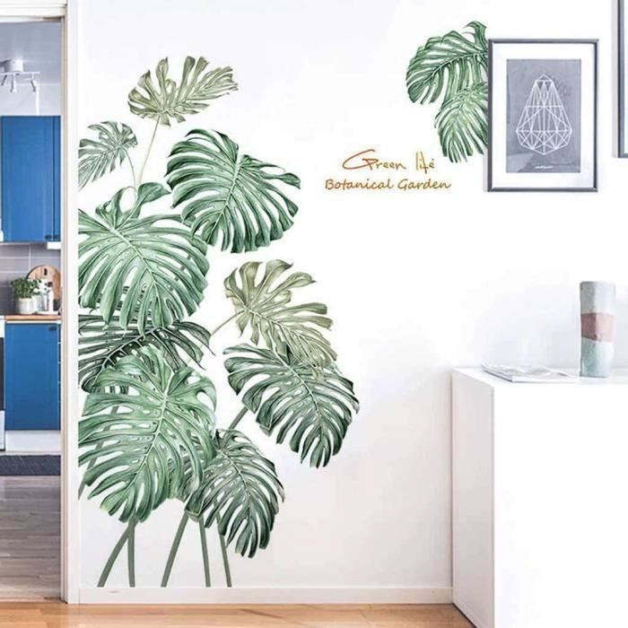 XL Stickers muraux PLANTES TROPICALES 4 (80x108 cm) I autocollant sticker  mural feuilles vertes palmier herbe I Déco pour sal[u646] - Cdiscount Maison
