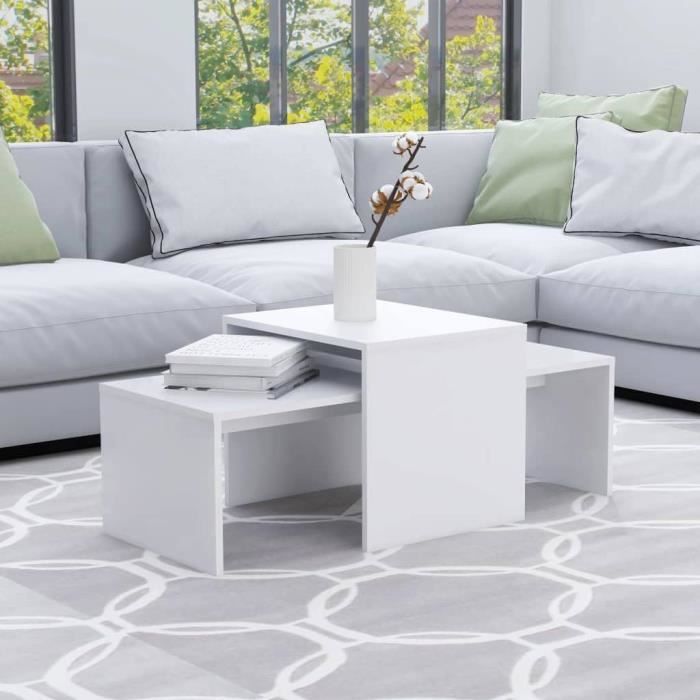 Ensemble de Tables Basses Table dAppoint Table Gigogne Canapé Salon Salle de Séjour Maison Intérieur Blanc 100x48x40 cm Agglo[149]