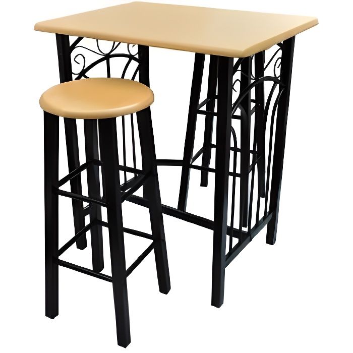 ensemble table haute de bar avec 2 tabourets phoenix - contemporain - bois marron - laqué