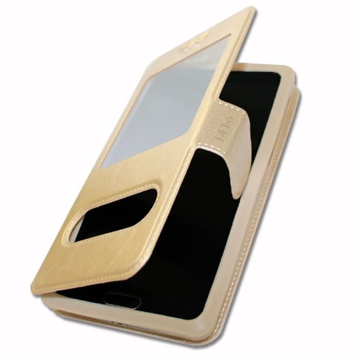 Etui Housse Folio HTC U12 life Éco cuir Extra Slim 2 Fenêtres Or gold