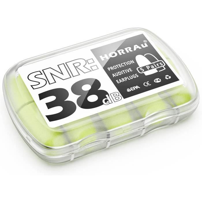 Boules Quies 5 Paires, Boule Quies Mousse 38dB SNR pour Dormir, Ronflement, Avion, Concert, Tir