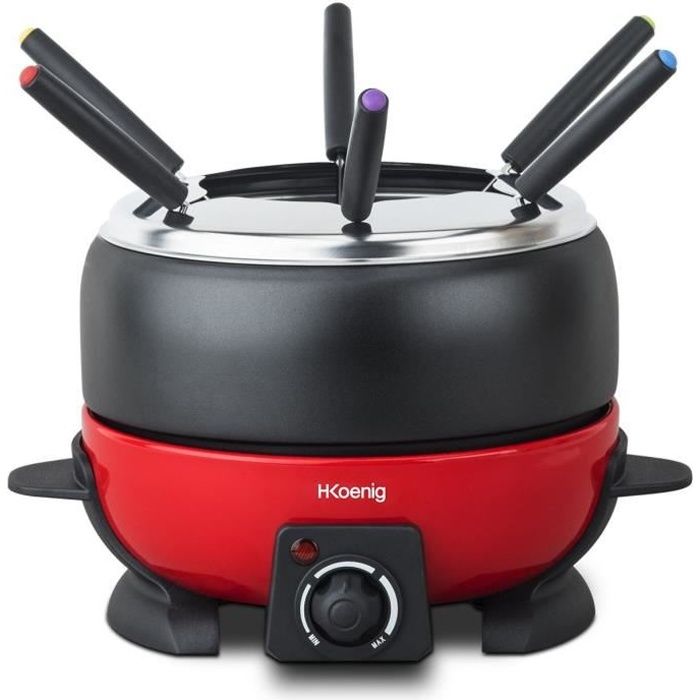 Appareil à fondue électrique rouge et noir - HKOENIG ALP1800 - 6 personnes - 2L - 800W - Thermostat réglable