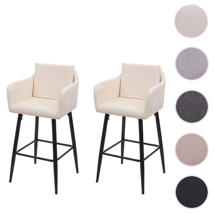 2x Tabouret de bar HWC-H93 similicuir crème beige