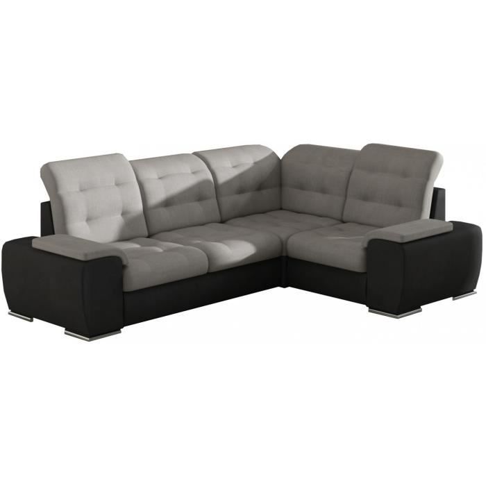 Canape D Angle Droit Convertible 4 Places En Tissu Gris Et Cuir