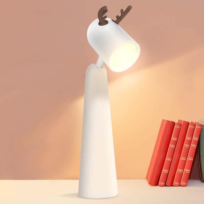 OUSFOT Lampe de Bureau pour Enfants LED Protection des Yeux Lampe de Chevet 2 Niveaux de Luminosité USB Rechargeable Blanc Chaud Cerf 