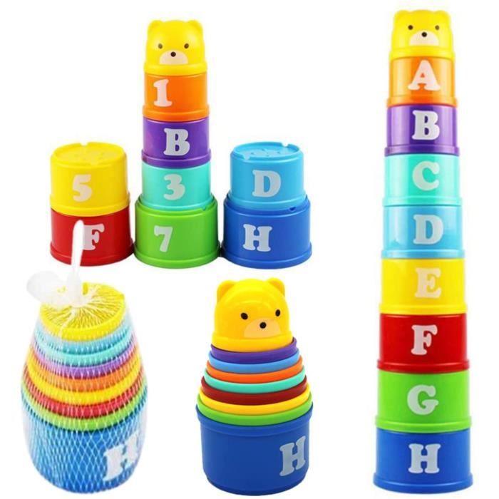 CUBE EVEIL 9 pcs Tasses à Empiler Bébé Jouet Cubes Empilables bébés Gobelets Gigognes Tasse de Jouet de Bain pour Enfants Premier
