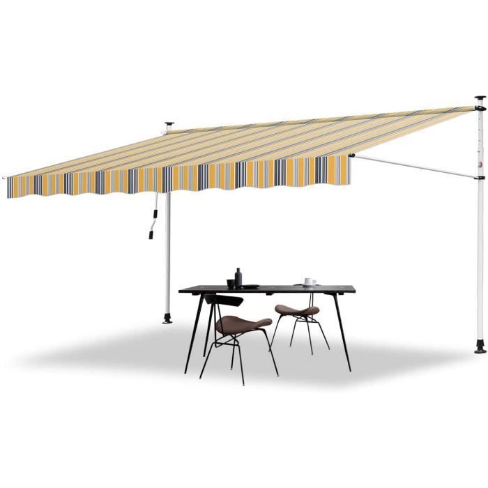 Store Balcon Rétractable Manuel SWANEW 250x120cm - Résistant UV, Sans Perçage, Hauteur Réglable 2-3m - Bleu/Jaune