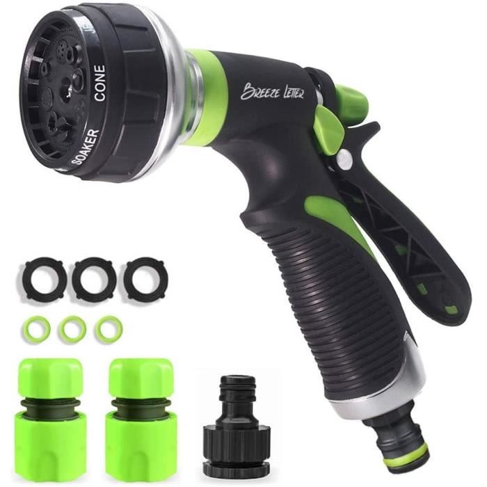 Pistolet Arrosage 8 Modes - Haute Pression - 4 Interfaces - Pour Jardin, Lavage Voiture, Animaux