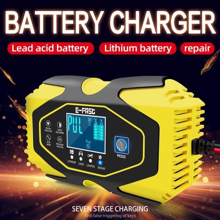 Chargeur Batterie Voiture 12V 10A EAFC - Intelligent écran LCD - Pour AGM, GEL, Plomb - Avec Boîte