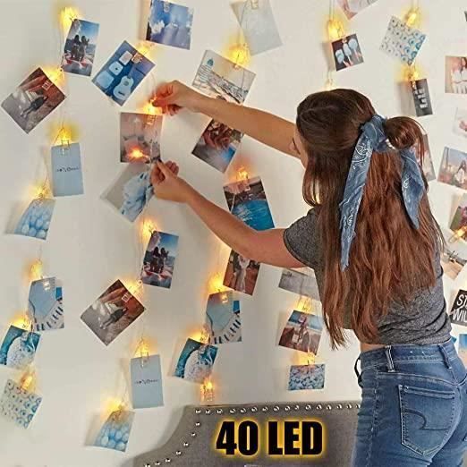 Haofy guirlande lumineuse à pince photo détachable, lumière à pince photo, guirlande  lumineuse à pince photo, lumière de décoration de lampe à chaîne avec 200  LED 60 clips transparents