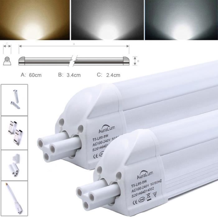 ALCAPOWER Plafoniera LED T5 60cm 8W 4000K - Barra Luce Naturale Con Interruttore - Collegabile In Serie - 3