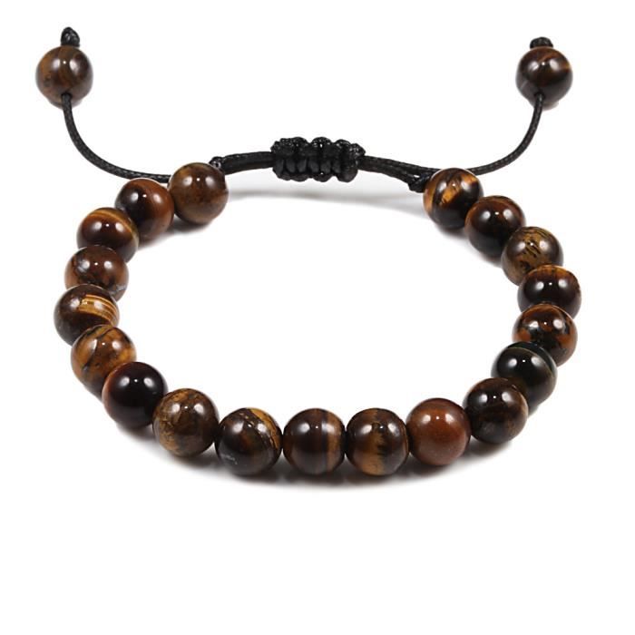 Bracelet Ajustable En Pierre De Lave Naturelle - Perles Noires, Corde Réglable
