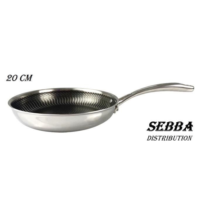 Poêle Baumalu TRIPLI PRO 20 Cm Inox 3 Couches - Compatible Induction, Gaz, électricité, Anti-rayures