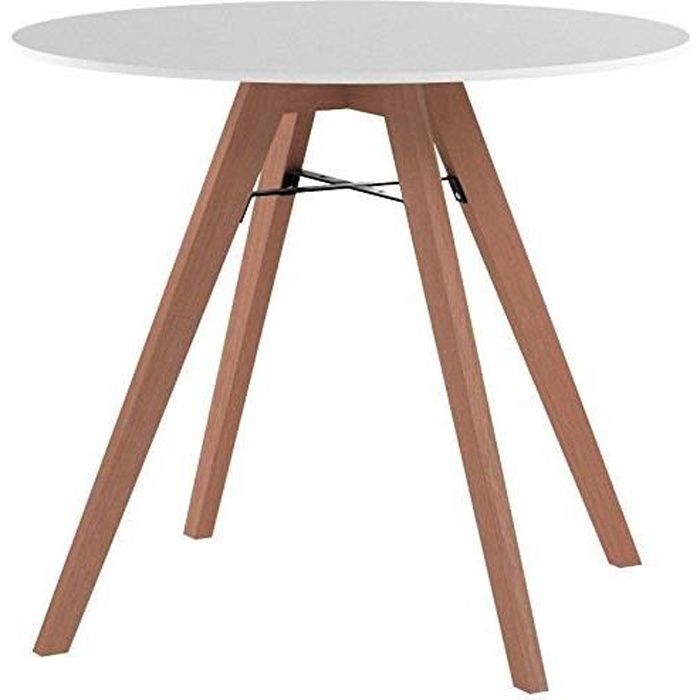 table de cuisine ronde clp viktor - plateau en mdf - pieds en bois de chêne - blanc - 5 places