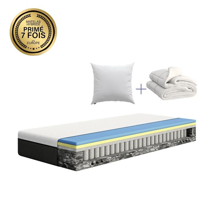 EMMA Pack Hybride 90x200 + Matelas Mémoire de Forme + Ressorts + Oreiller Emma Original Confort +