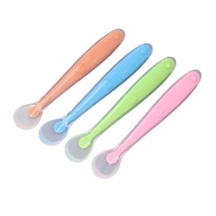 4 Cuillères En Silicone Pour Bébé - Souples Et Courbées Pour Début De Diversification Alimentaire