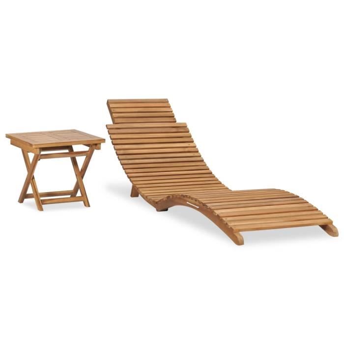 Chaise longue pliable avec table Bois de teck solide 7802943574203 CES