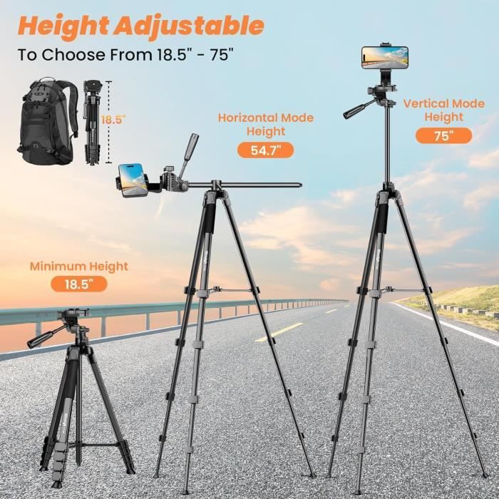 Nineigh Trepied Appareil Photo,190cm Trepied Smartphone avec Bras Télescopique Horizontal