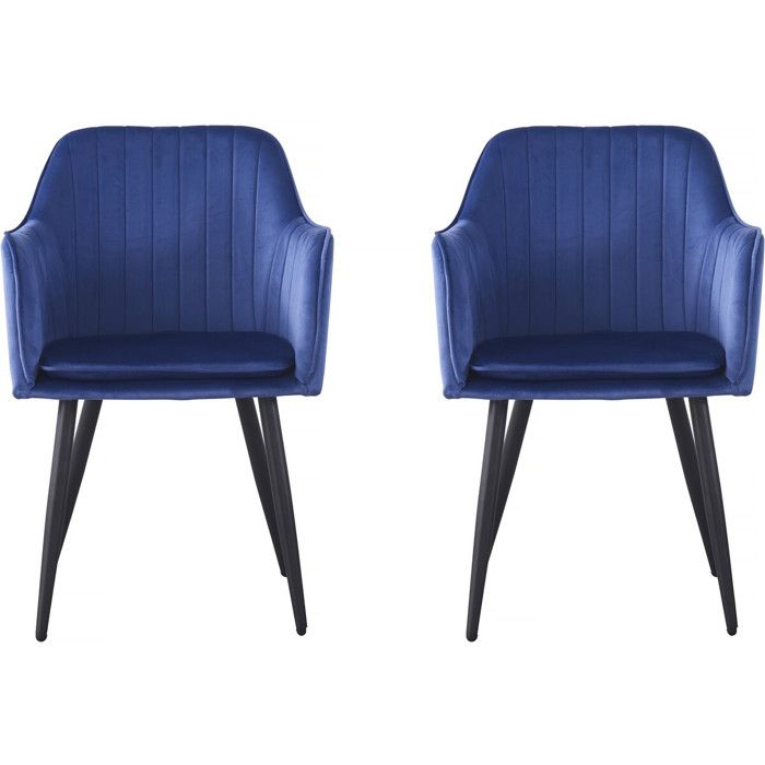 Lot de 2 chaises Velma en velours avec accoudoirs - Bleu Lot de 2 chaises Velma en velours avec accoudoirs - Bleu