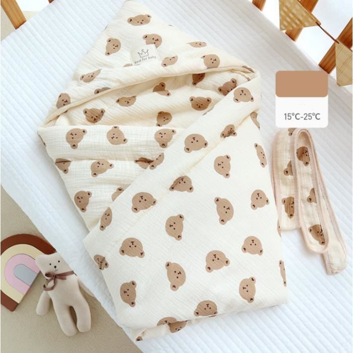Couverture demmaillotage pour bébé naissance unisexe Sac de couchage nid dange puériculture à capuche Ours beige
