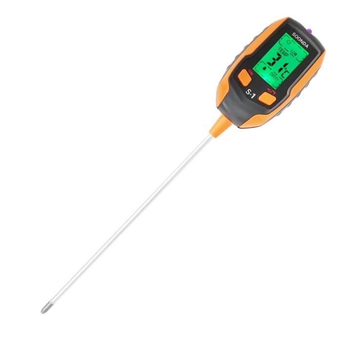 Testeur de sol 4-en-1 Détecteur de sol multifonctionnel Humidimètre pH-mètre Température Humidité Intensité de la lumière du solei
