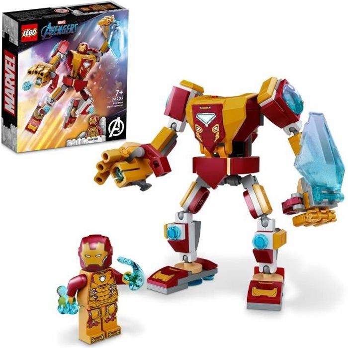 lego® 76203 marvel l’armure robot d’iron man, set figurine action avengers, pour enfants +7 ans à collectionner