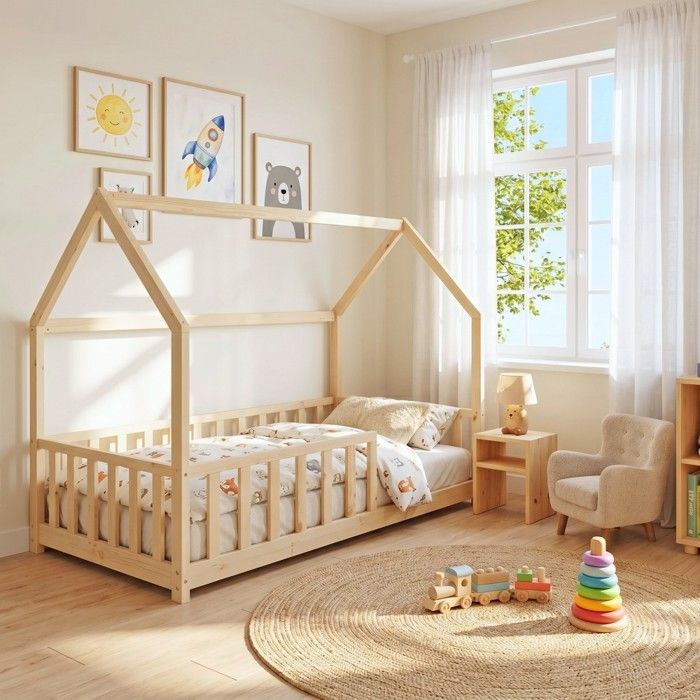Lit cabane Kiwi 90x190 avec sommier et matelas /Bois clair Lit cabane Kiwi 90x190 avec sommier et matelas /Bois clair