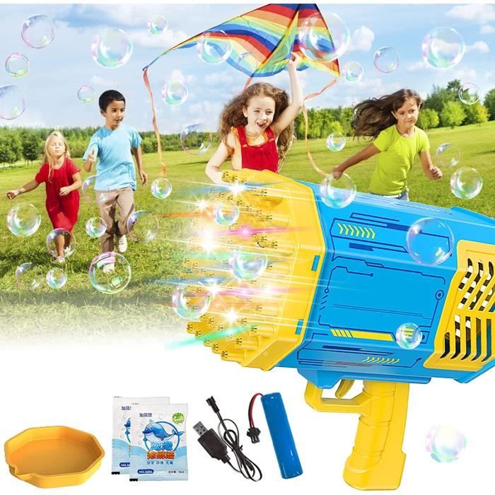 Pistolet à Bulles Automatique LED Pour Enfants - 3000 Bulles/Minute, 2 Bouteilles De Liquide Incluses - Jouet Extérieur