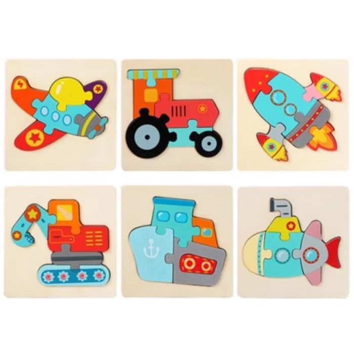 Puzzle Enfant ,Jouet B?�b?� 3D Puzzles 6 Pcs Puzzle Bois Jouet Montessori Transport Puzzle ?� 