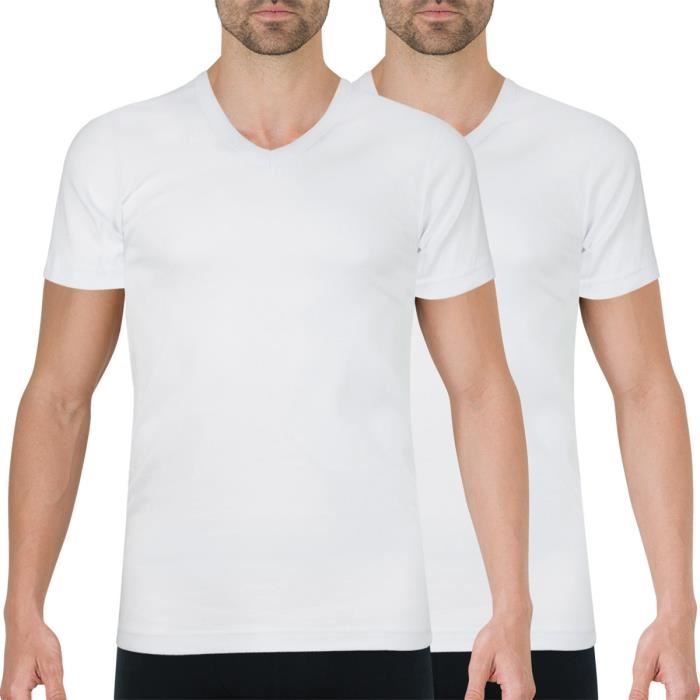 Lot de 2 tee-shirts col V homme Coton Bio Blanc