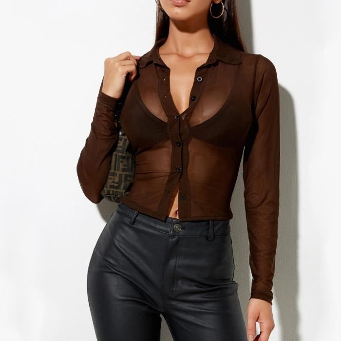 Dioche Chemisier transparent manches longues Femmes Manches