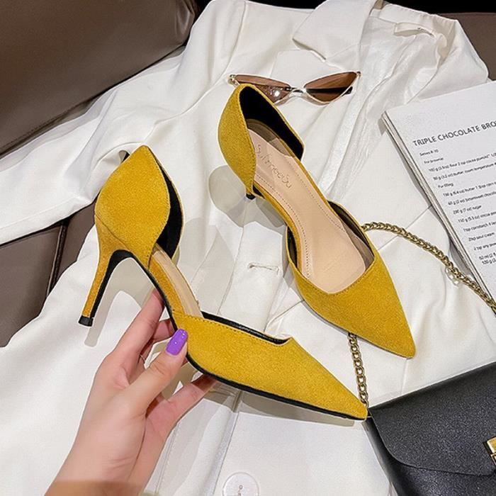 Escarpins Femme Talons Aiguilles Jaune Bout Pointu 6cm