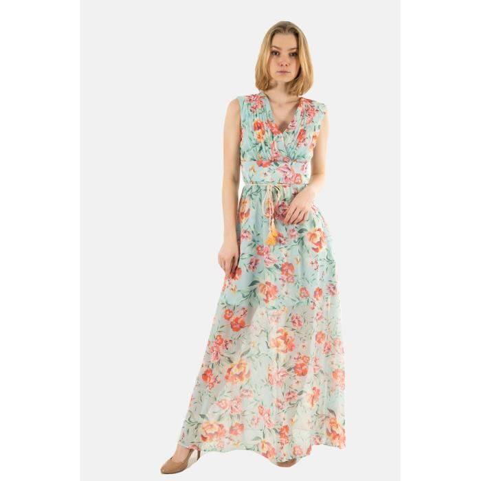 Robe guess jeans sl gildaong p7ng rose meadows print Bleu - Cdiscount Pr??t-?�-Porter